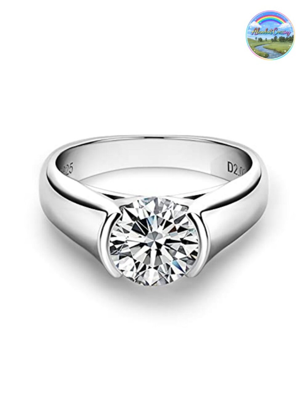 Moissanite Solitaire Half Bezel Promise Ring 925 Sterling Silver Platinum